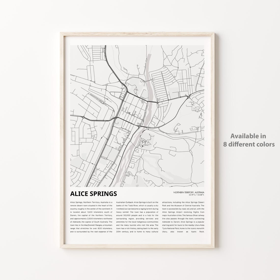 Alice Springs Australia Minimalist Black White Street Map Poster