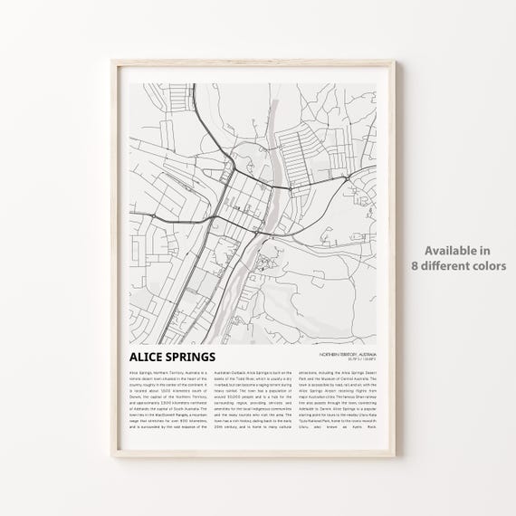 Alice Springs Map Print Travel Wall Decor Art Northern Territory Housewarming Gift