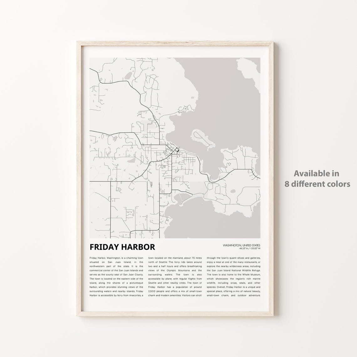 Friday Harbor Map Print Travel Wall Decor Art Washington Housewarming Gift