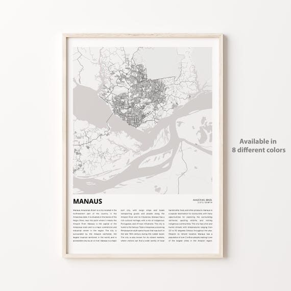 Manaus Map Print Travel Wall Decor Art Amazonas Housewarming Gift