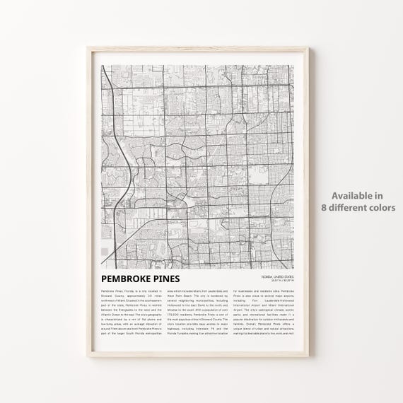 Pembroke Pines Map Print Travel Wall Decor Art Florida Housewarming Gift