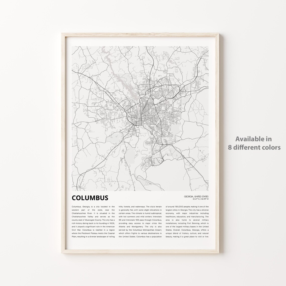 Columbus Georgia Minimalist City Street Map Travel Wall Decor Poster