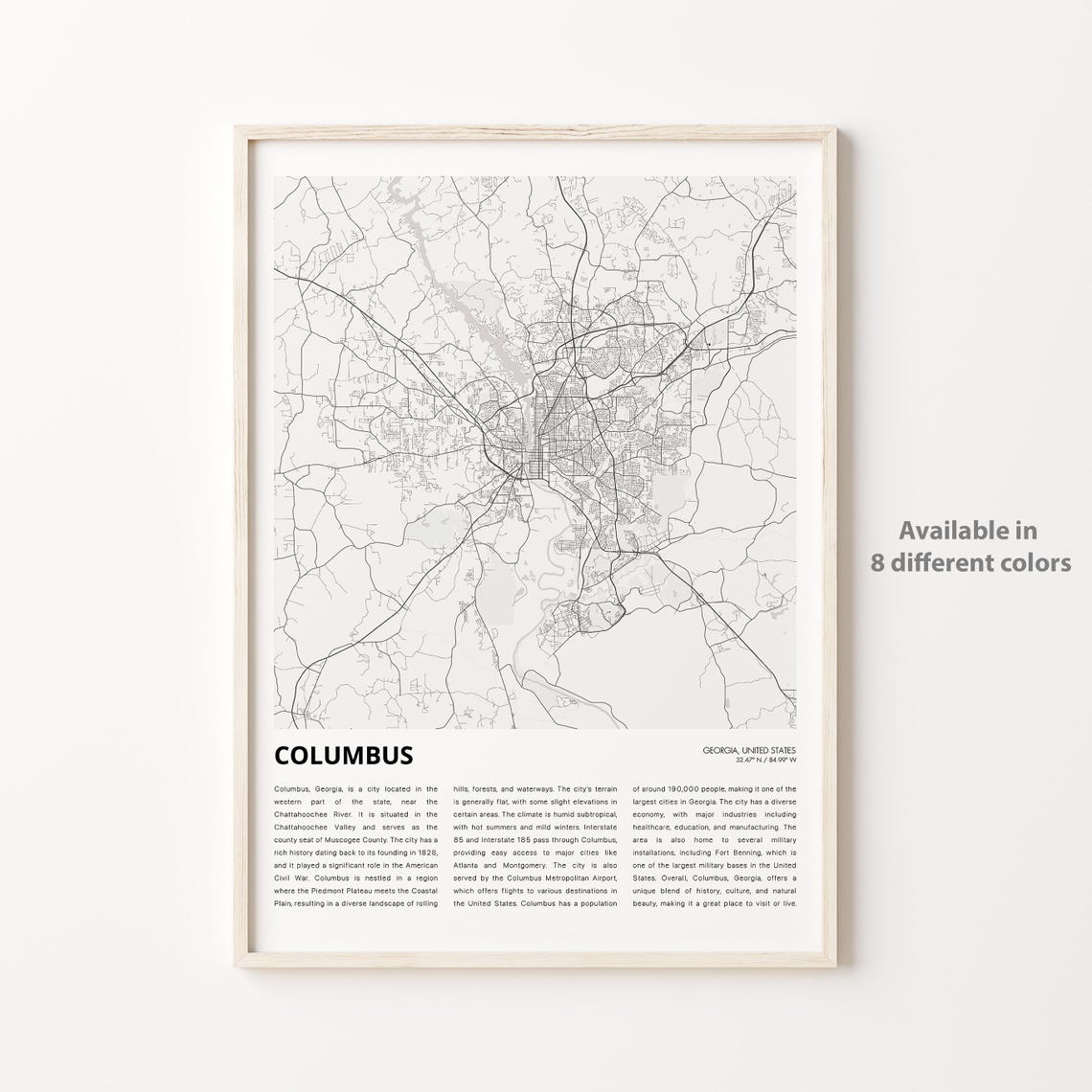 Columbus Map Print Travel Wall Decor Art Georgia Housewarming Gift