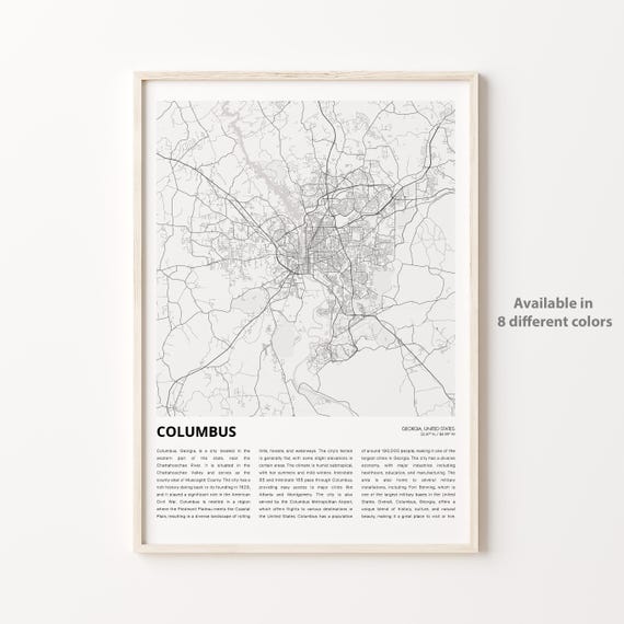 Columbus Map Print Travel Wall Decor Art Georgia Housewarming Gift