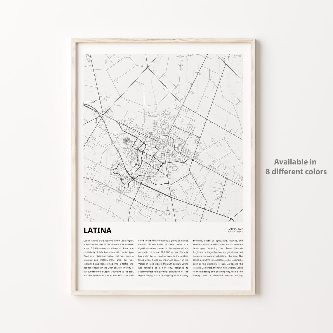 Latina Italy Custom City Street Map Minimalist Home Decor Poster
