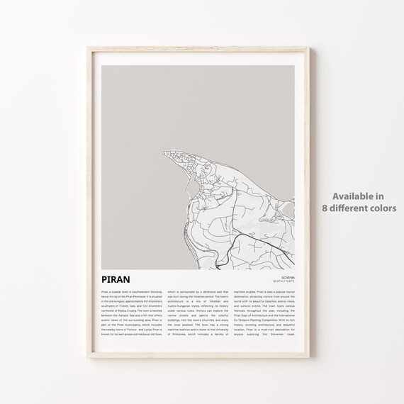 Piran Slovenia Adriatic Coastal Town Minimalist Map Travel Art Poster