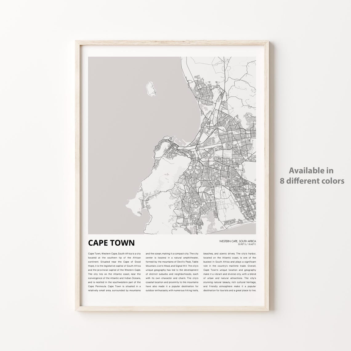 Cape Town Map Print Travel Wall Decor Art Western Housewarming Gift