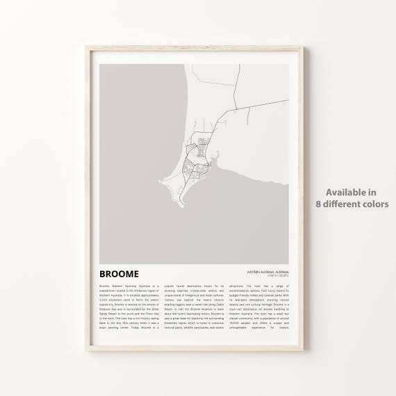 Broome Map Print Travel Wall Decor Art Western Australia Housewarming Gift