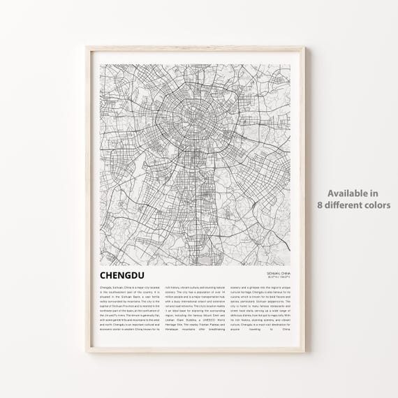 Chengdu Map Print Travel Wall Decor Art Sichuan Housewarming Gift