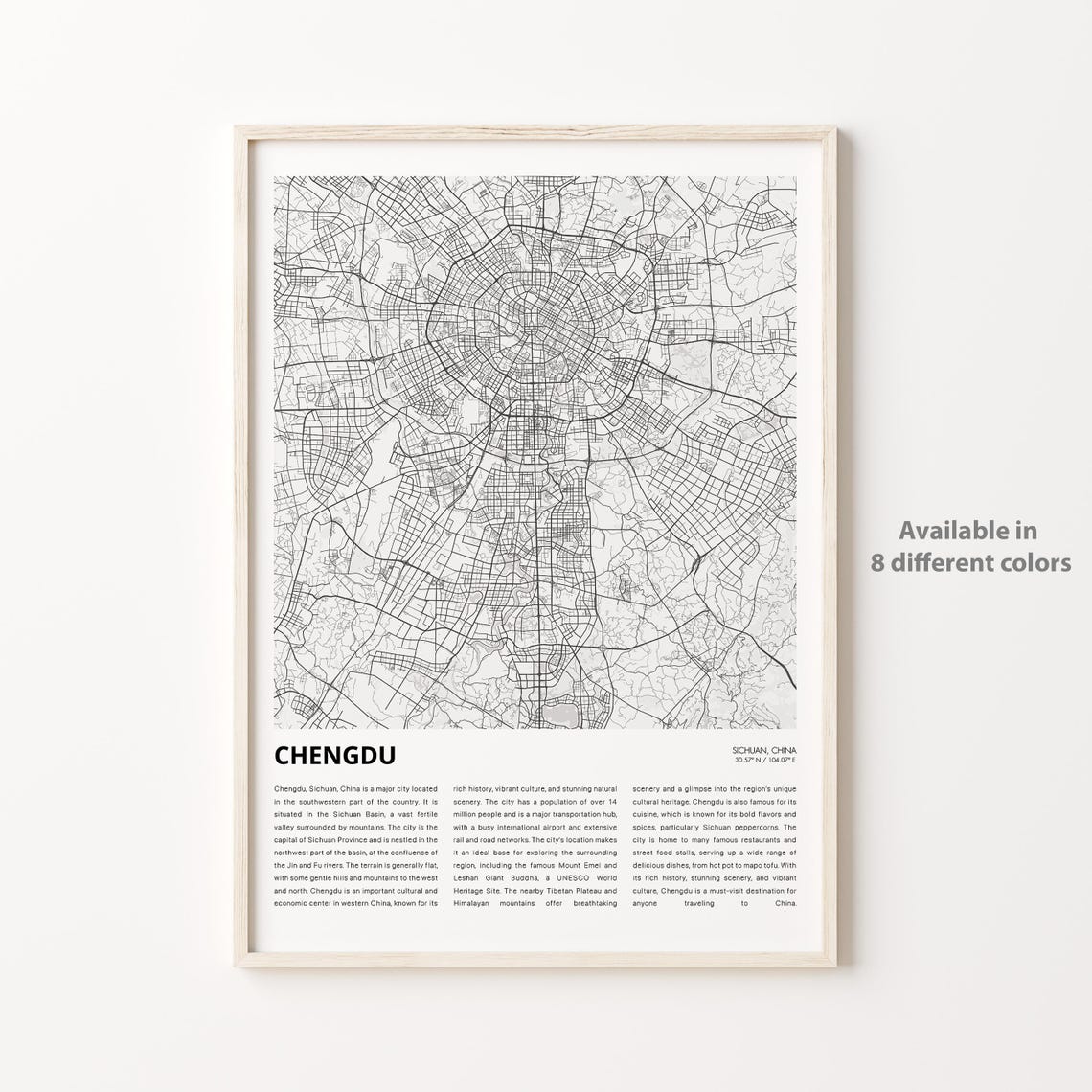 Chengdu Map Print Travel Wall Decor Art Sichuan Housewarming Gift