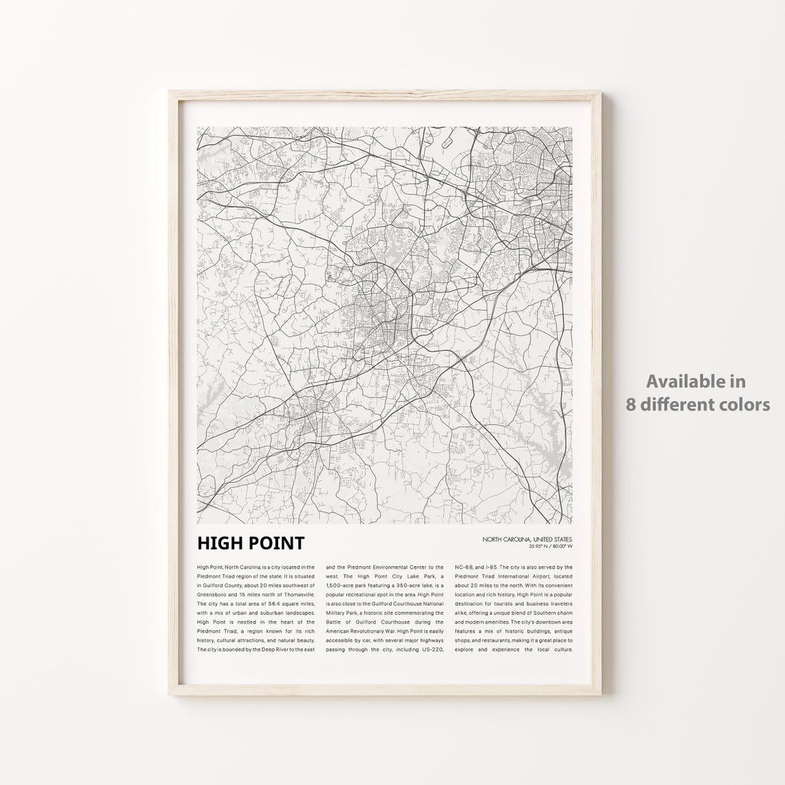 High Point Map Print Travel Wall Decor Art North Carolina Housewarming Gift