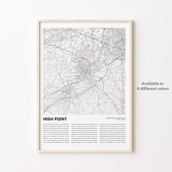 High Point Map Print Travel Wall Decor Art North Carolina Housewarming Gift