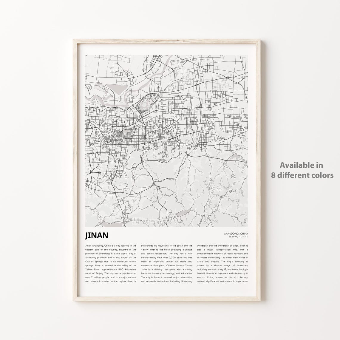 Jinan Map Print Travel Wall Decor Art Shandong Housewarming Gift