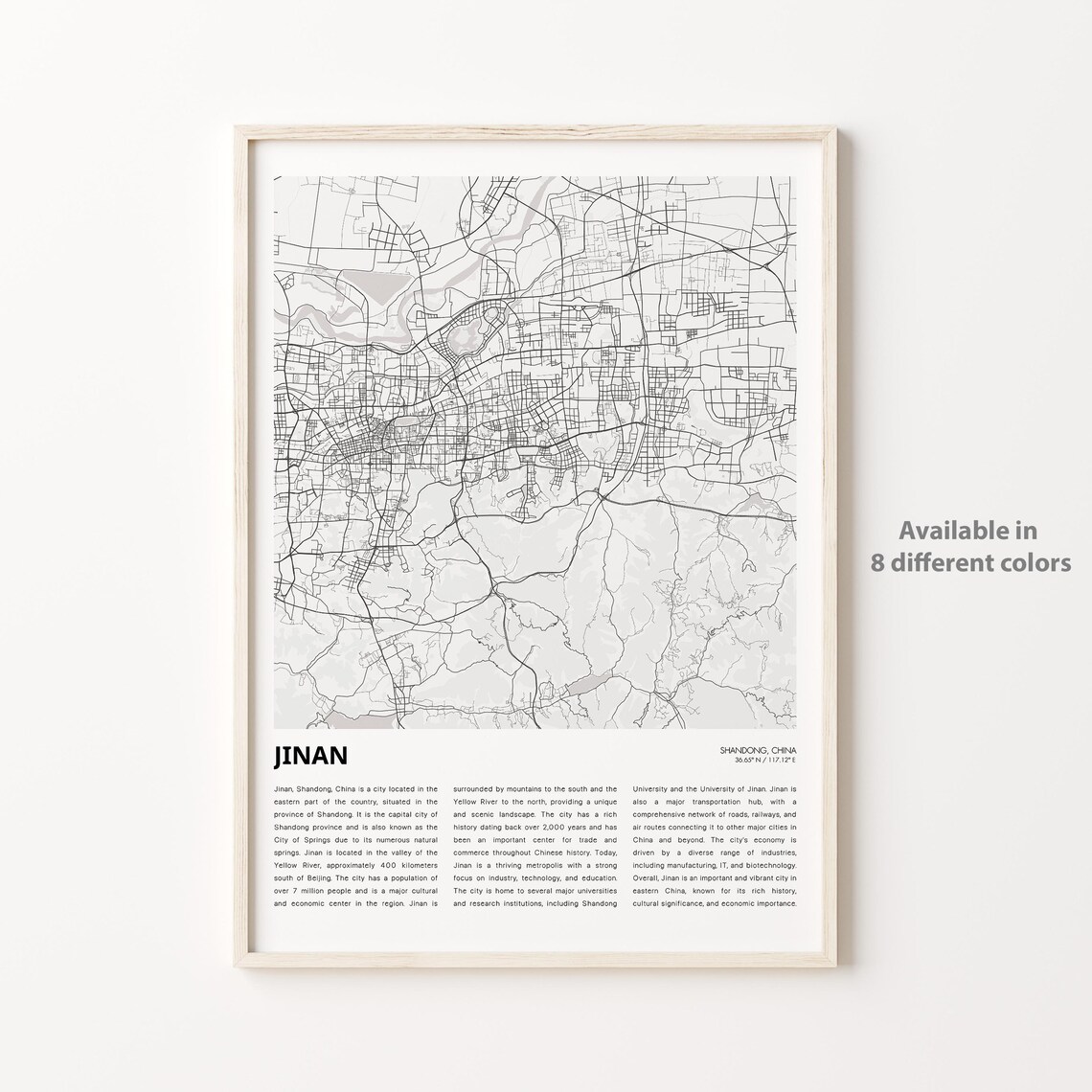 Jinan Shandong China Minimalist City Street Map Decor Poster