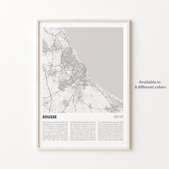 Sousse Tunisia Coastal City Minimalist Street Map Travel Poster