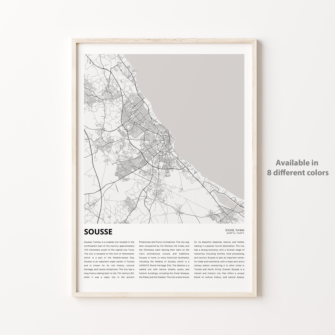 Sousse Tunisia Coastal City Minimalist Street Map Travel Poster
