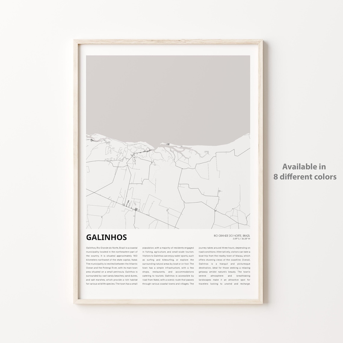 Galinhos Brazil Coastal Town Minimalist City Map Travel Wall Art