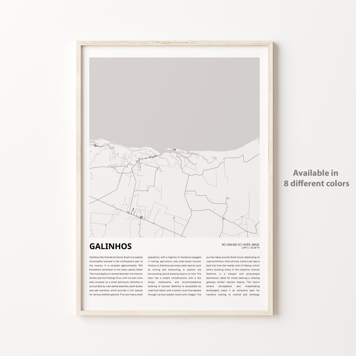 Galinhos Map Print Travel Wall Decor Art Rio Grande Do Norte Housewarming Gift