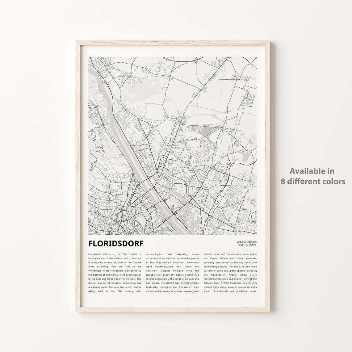 Floridsdorf Vienna Austria Black and White Street Map Wall Art