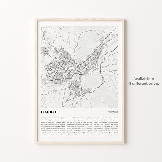 Temuco Chile City Street Map Minimalist Art Travel Wall Poster