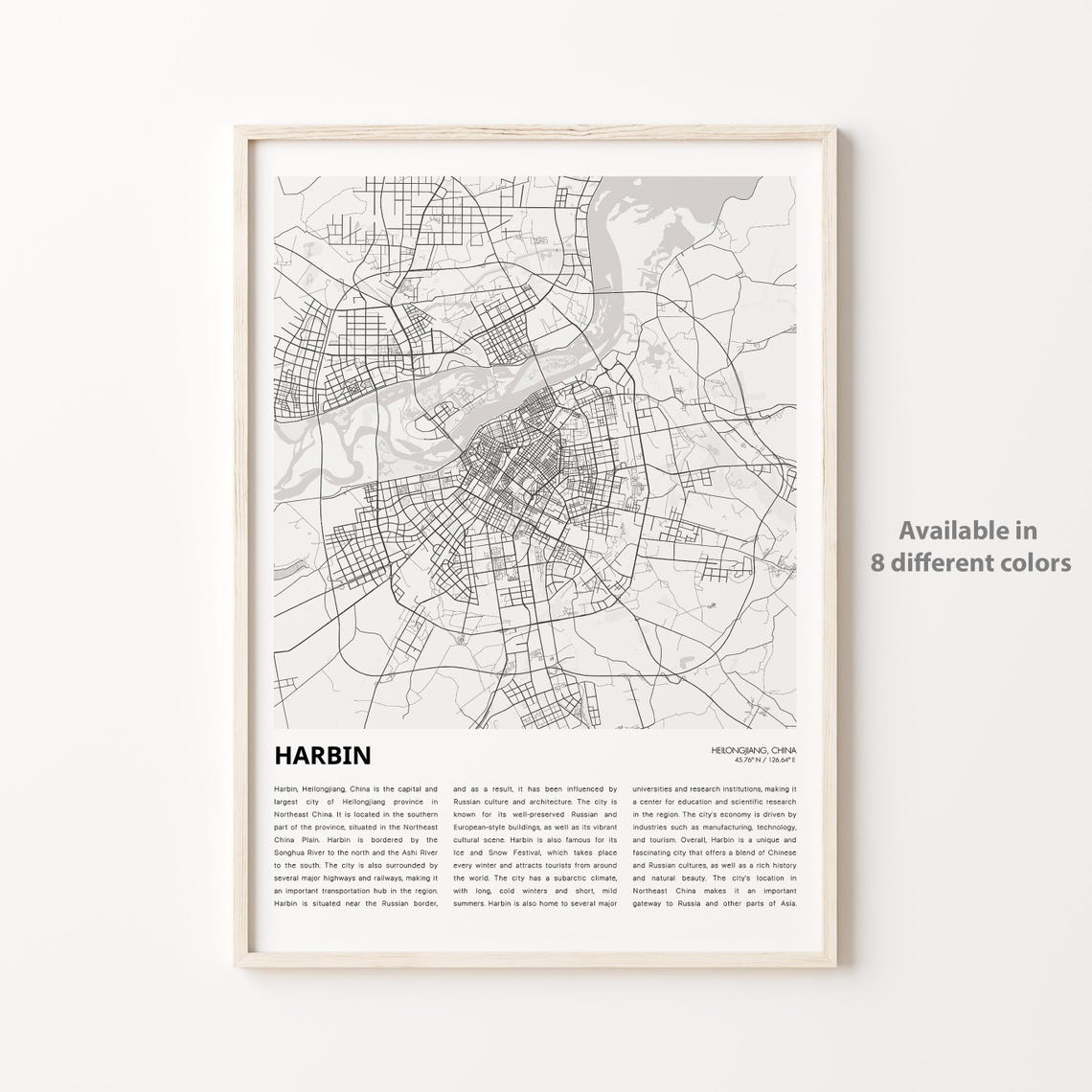 Harbin Map Print Travel Wall Decor Art Heilongjiang Housewarming Gift