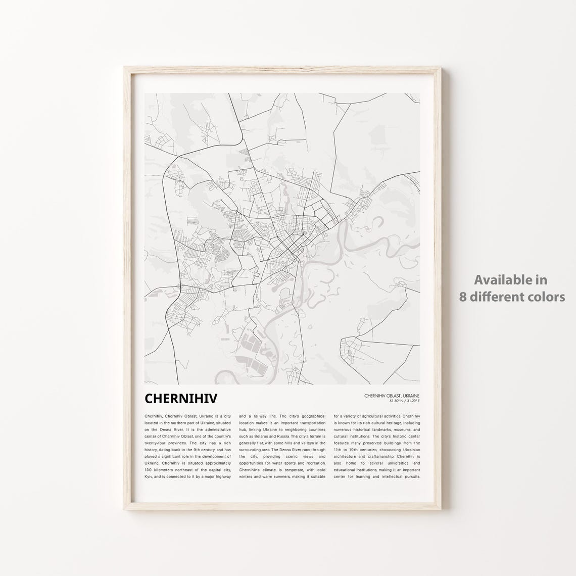 Chernihiv Map Print Travel Wall Decor Art Oblast Housewarming Gift