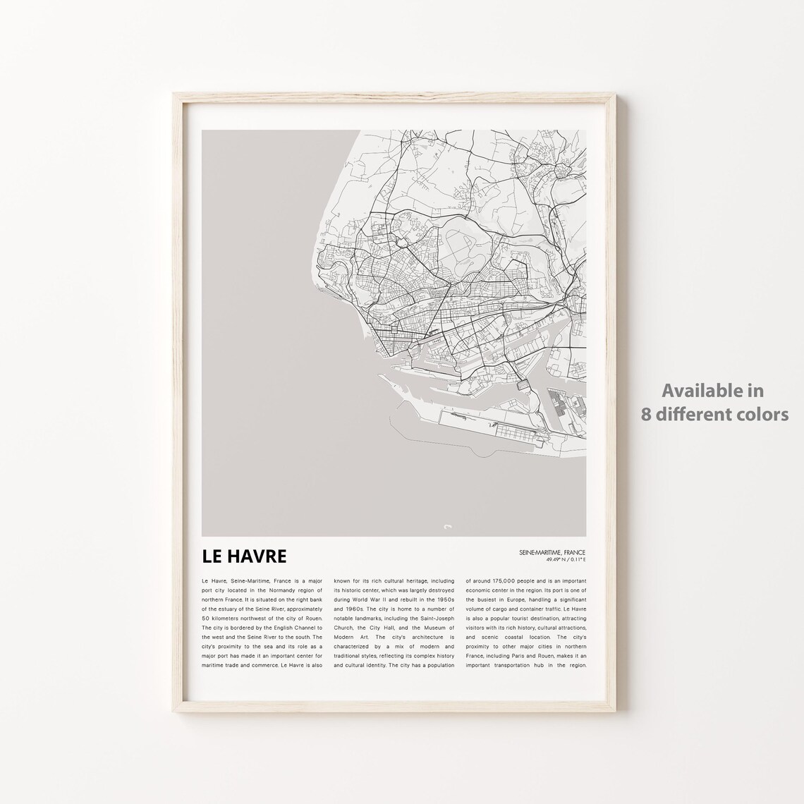 Le Havre France Minimalist City Street Map Travel Decor Poster
