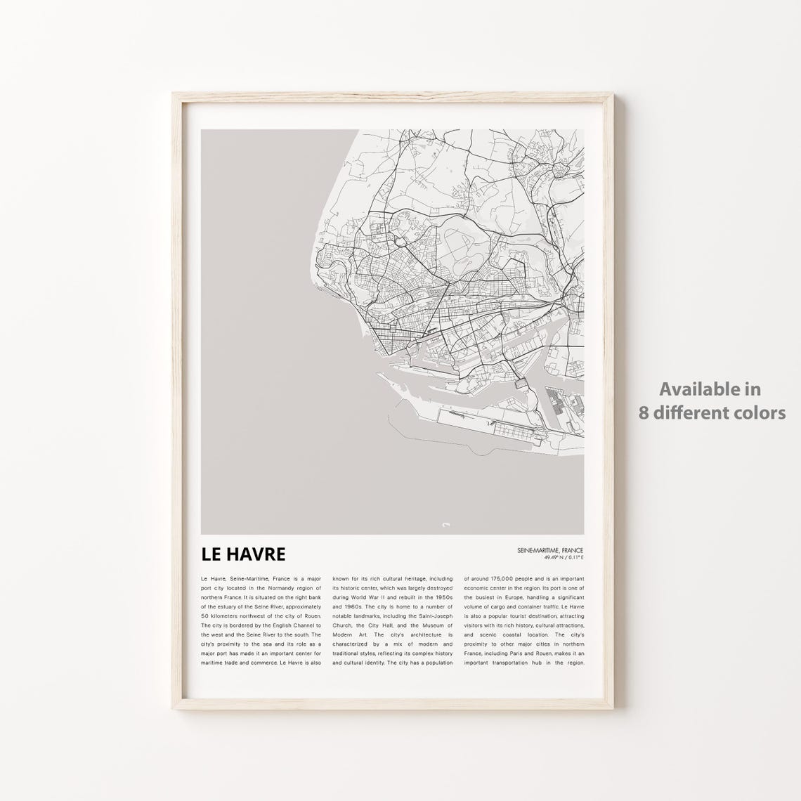 Le Havre Map Print Travel Wall Decor Art Seinemaritime Housewarming Gift