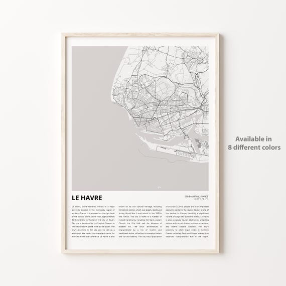 Le Havre Map Print Travel Wall Decor Art Seinemaritime Housewarming Gift