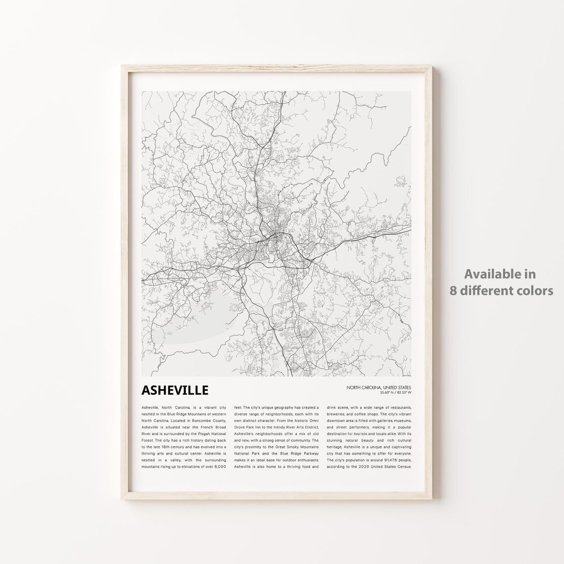 Minimalist Asheville North Carolina City Map Street Plan Wall Art
