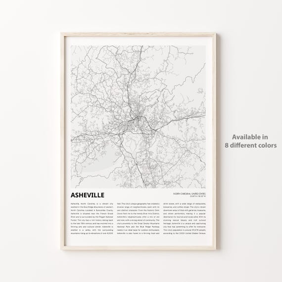 Asheville Map Print Travel Wall Decor Art North Carolina Housewarming Gift Personalized Poster