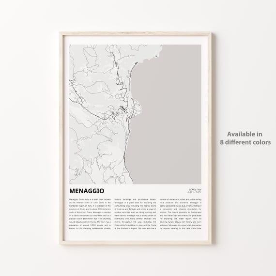 Menaggio Map Print Travel Wall Decor Art Como Housewarming Gift