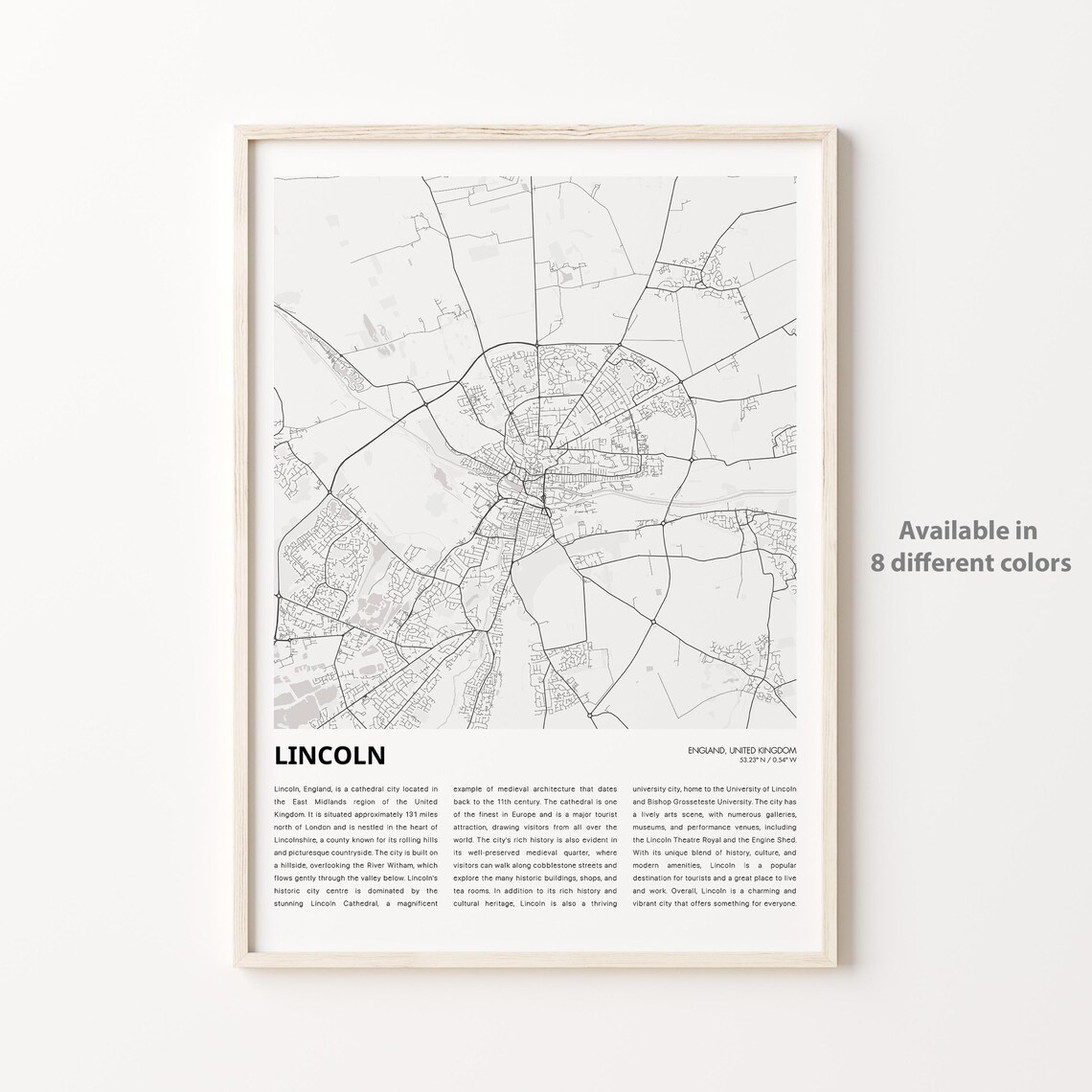 Lincoln England Minimalist Street Map Modern Home Decor Poster
