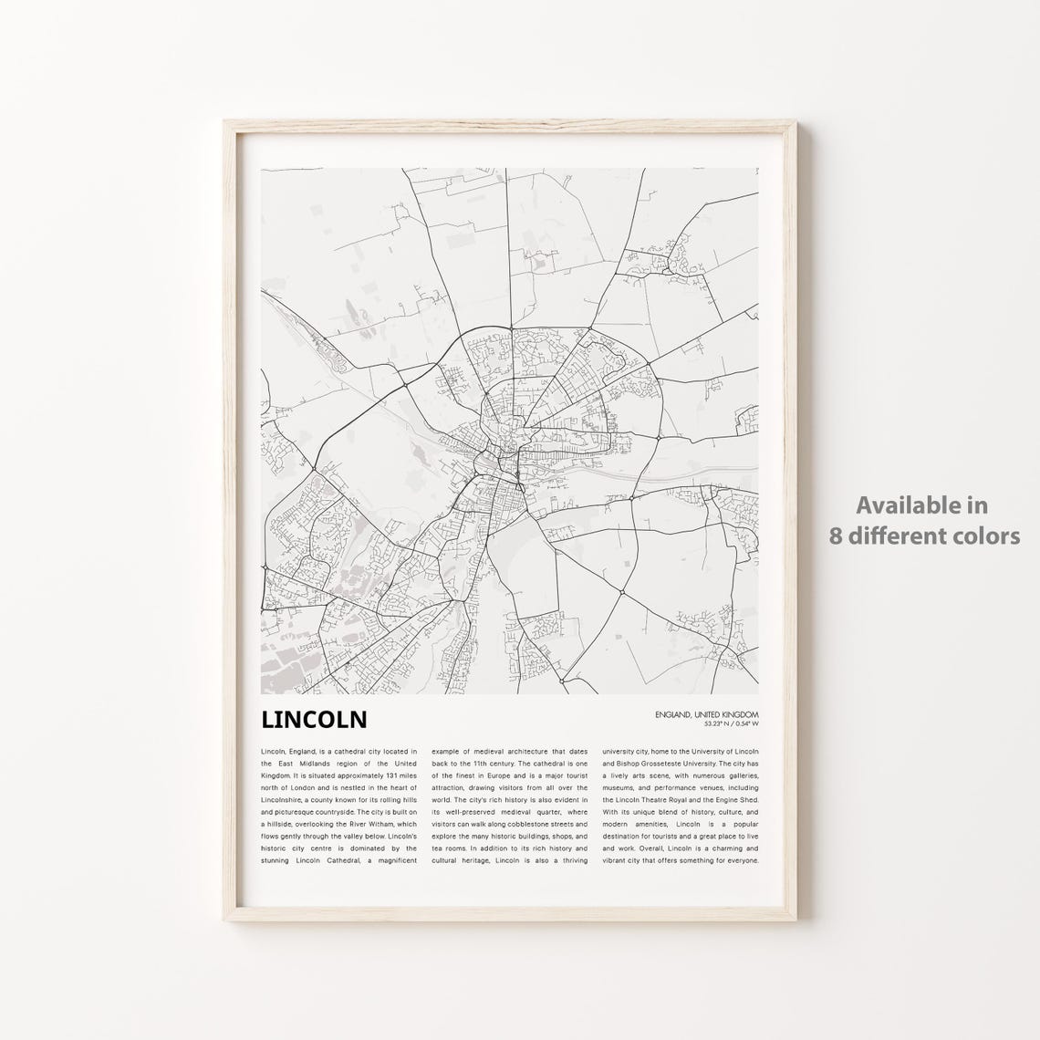 Lincoln Map Print Travel Wall Decor Art England Housewarming Gift