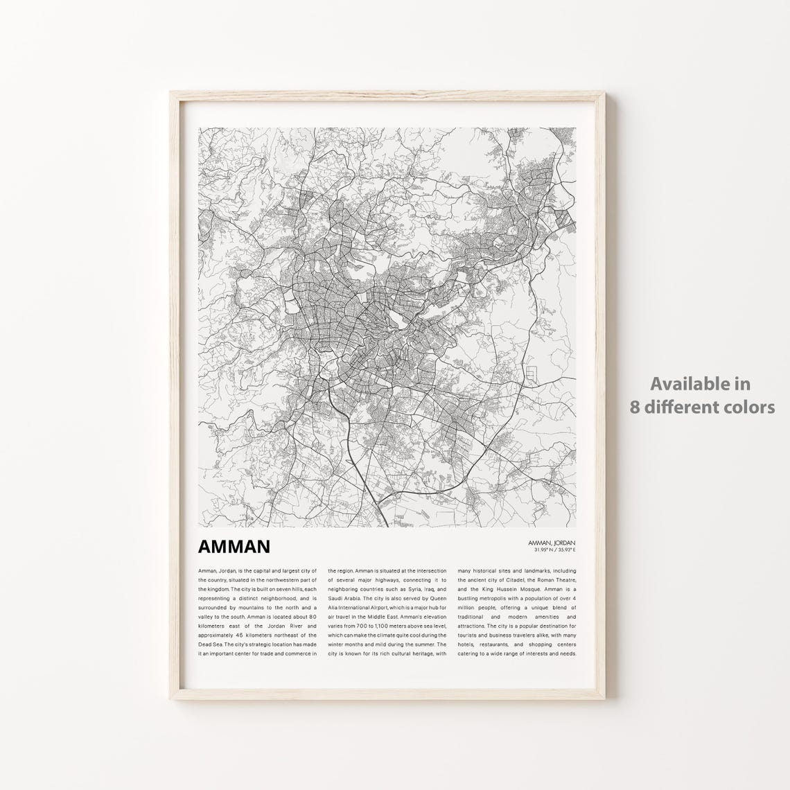 Amman Map Print Travel Wall Decor Art Housewarming Gift Personalized Poster