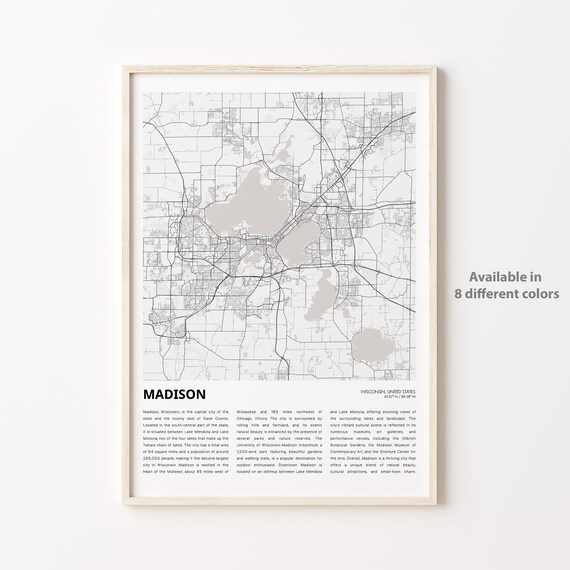 Madison Wisconsin Minimalist City Map Art Print with Description