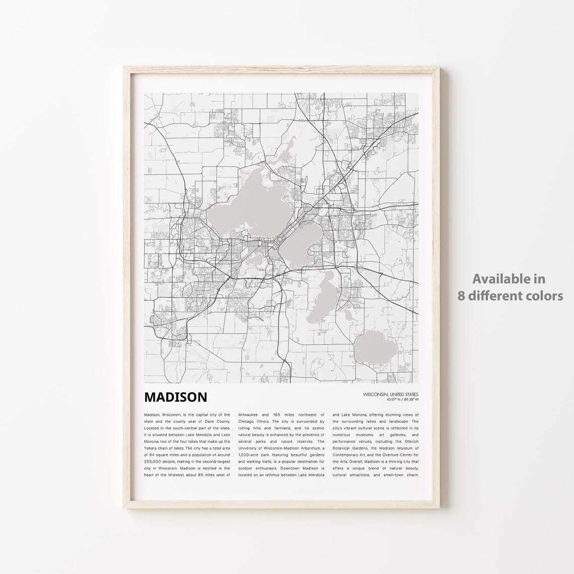 Madison Wisconsin Minimalist City Map Art Print with Description