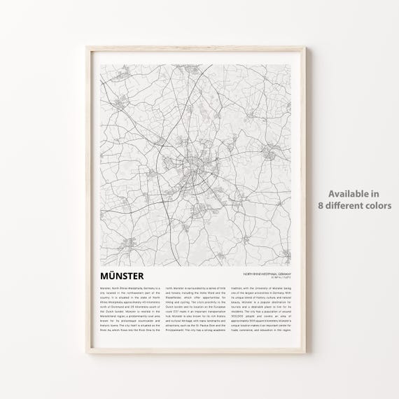 Mnster Map Print Travel Wall Decor Art North Rhinewestphalia Housewarming Gift