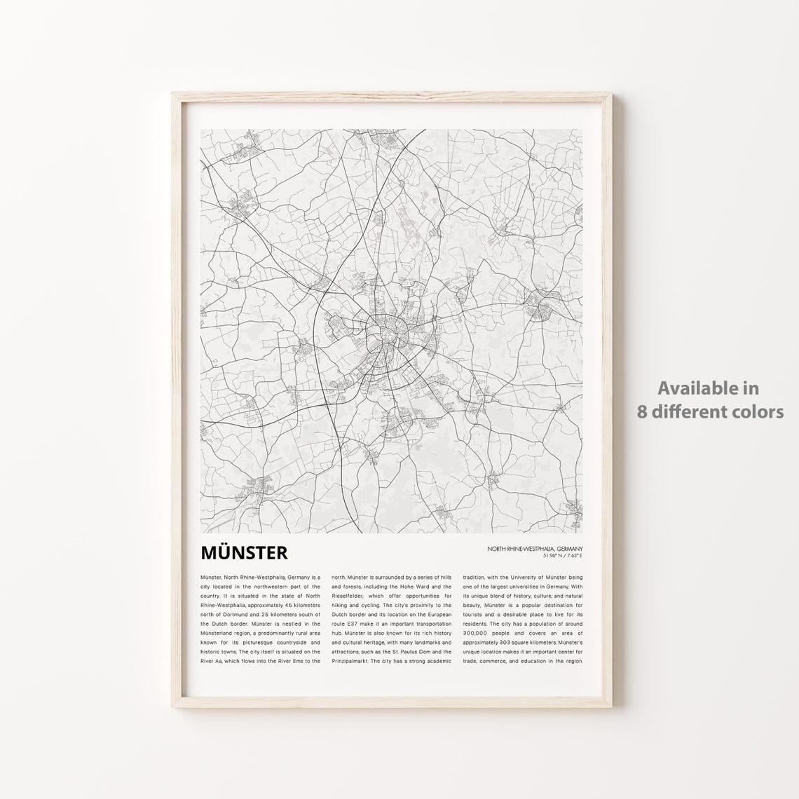 Munster Germany Minimalist City Street Map Travel Art Poster