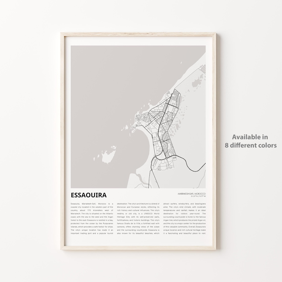 Essaouira Morocco City Map Minimalist Coastal Travel Art Poster