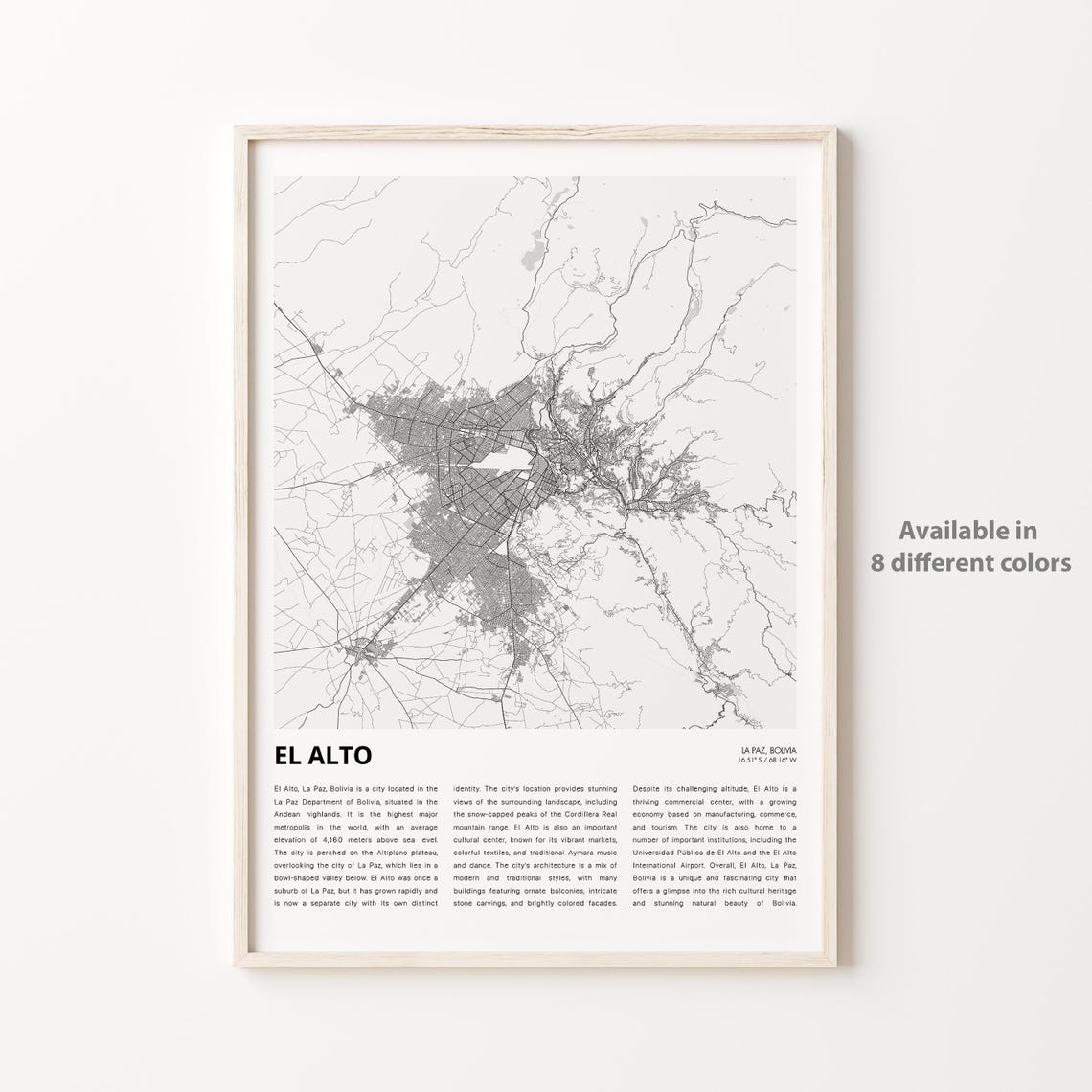 El Alto Map Print Travel Wall Decor Art La Paz Housewarming Gift