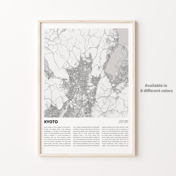 Kyoto Map Print Travel Wall Decor Art Housewarming Gift