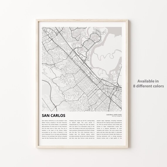 San Carlos California Minimalist City Map Style Artwork Poster