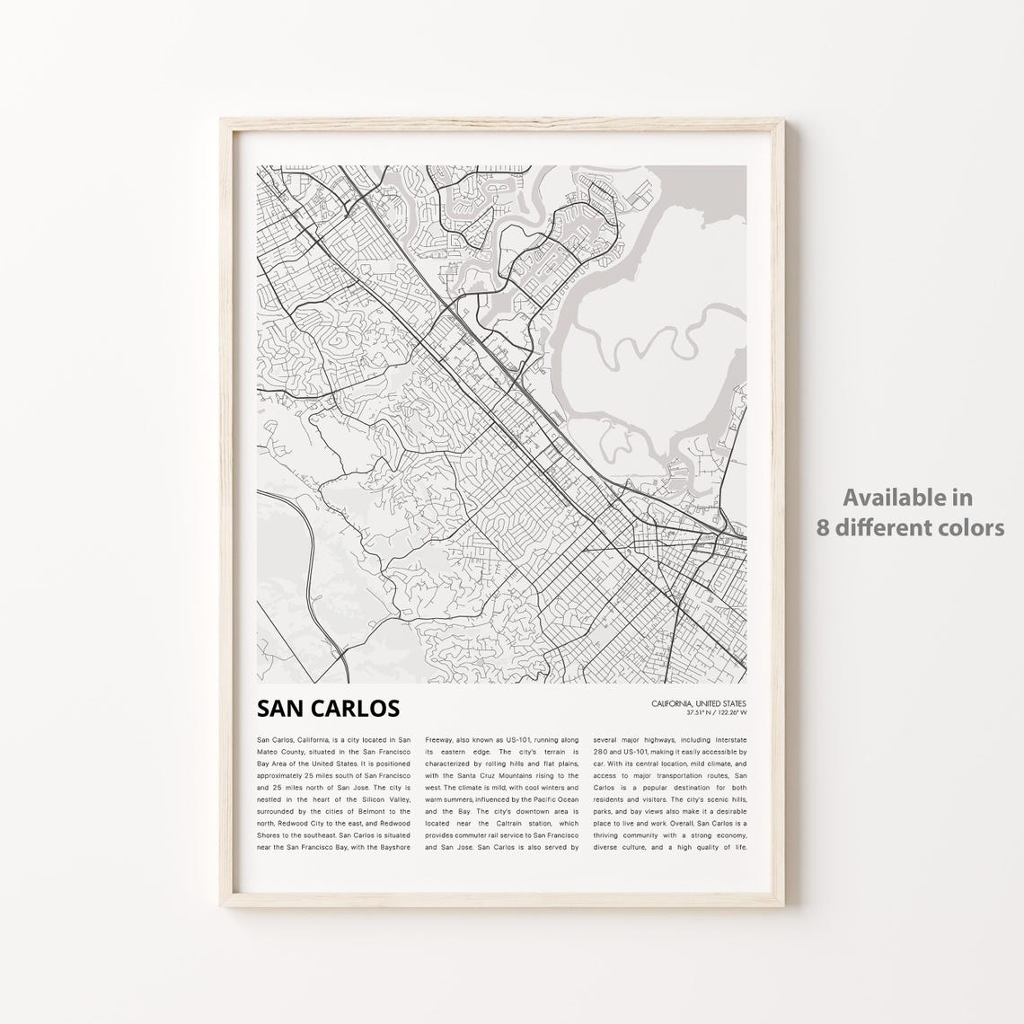 San Carlos California Minimalist City Map Style Artwork Poster