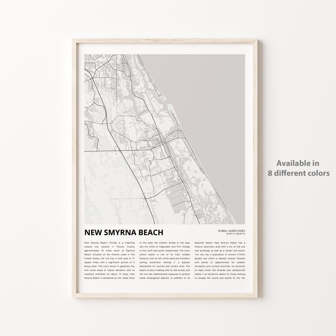 New Smyrna Beach Florida Minimalist Black and White City Map Poster