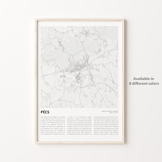 Pecs Hungary City Map Street Line European Travel Decor Art Poster
