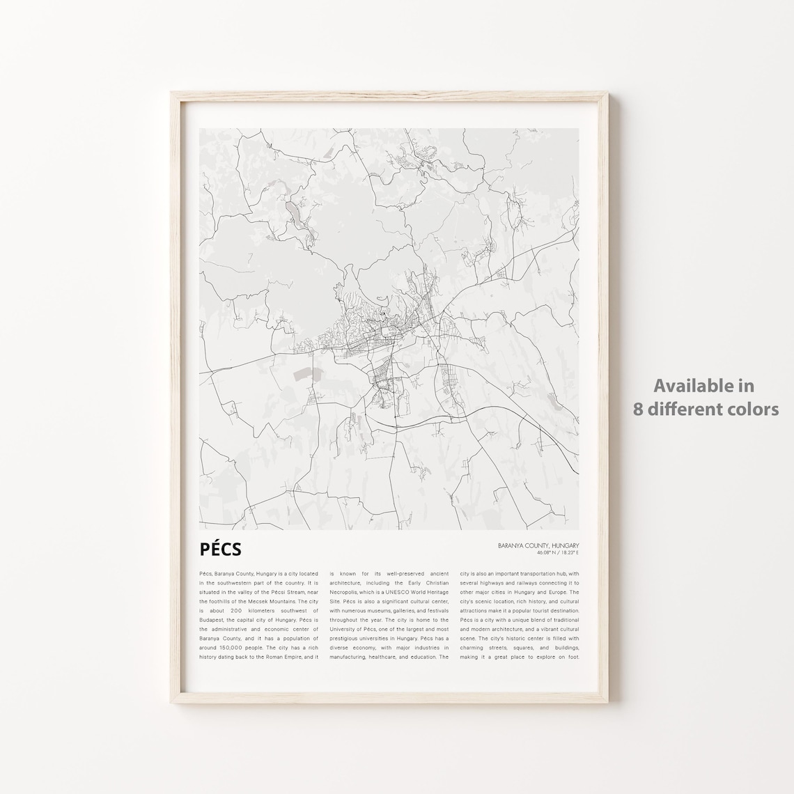 Pecs Hungary City Map Street Line European Travel Decor Art Poster