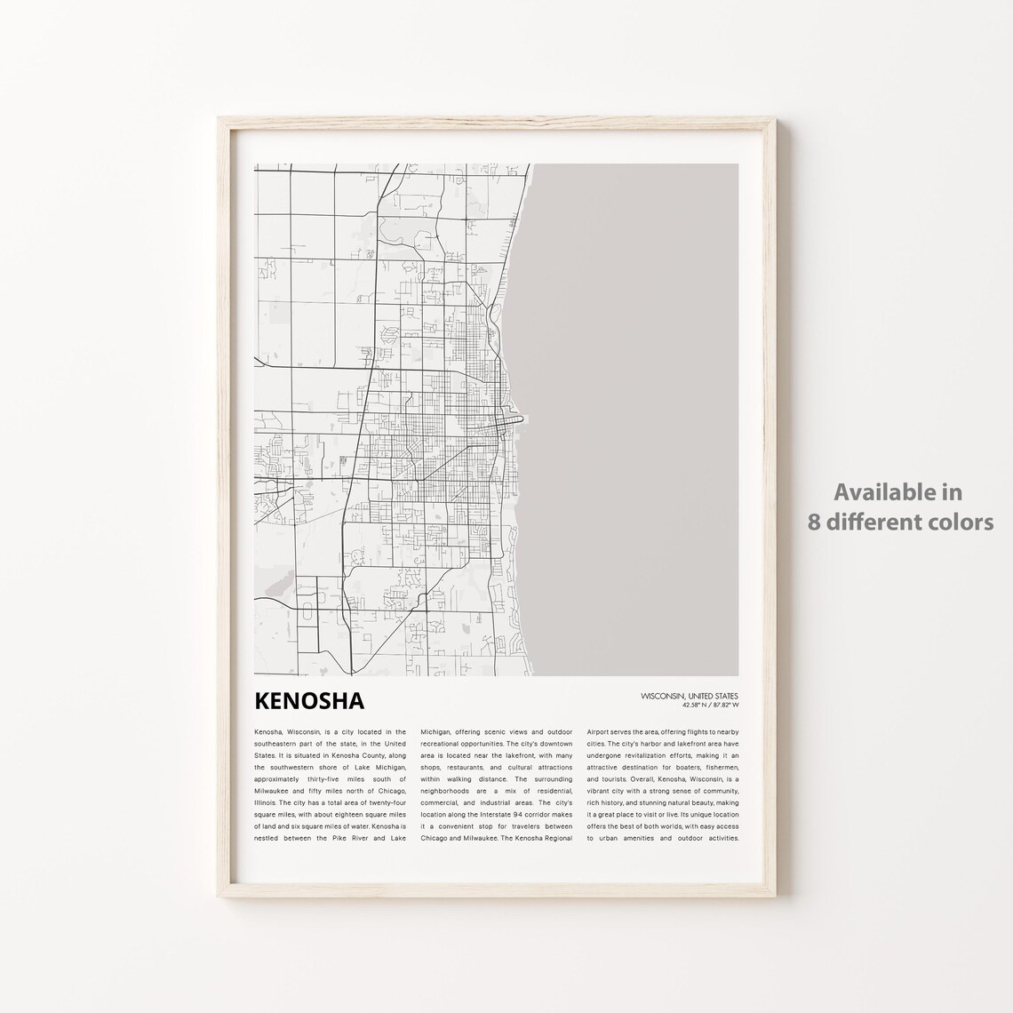 Kenosha Wisconsin Lake Michigan Shoreline City Map Art Poster