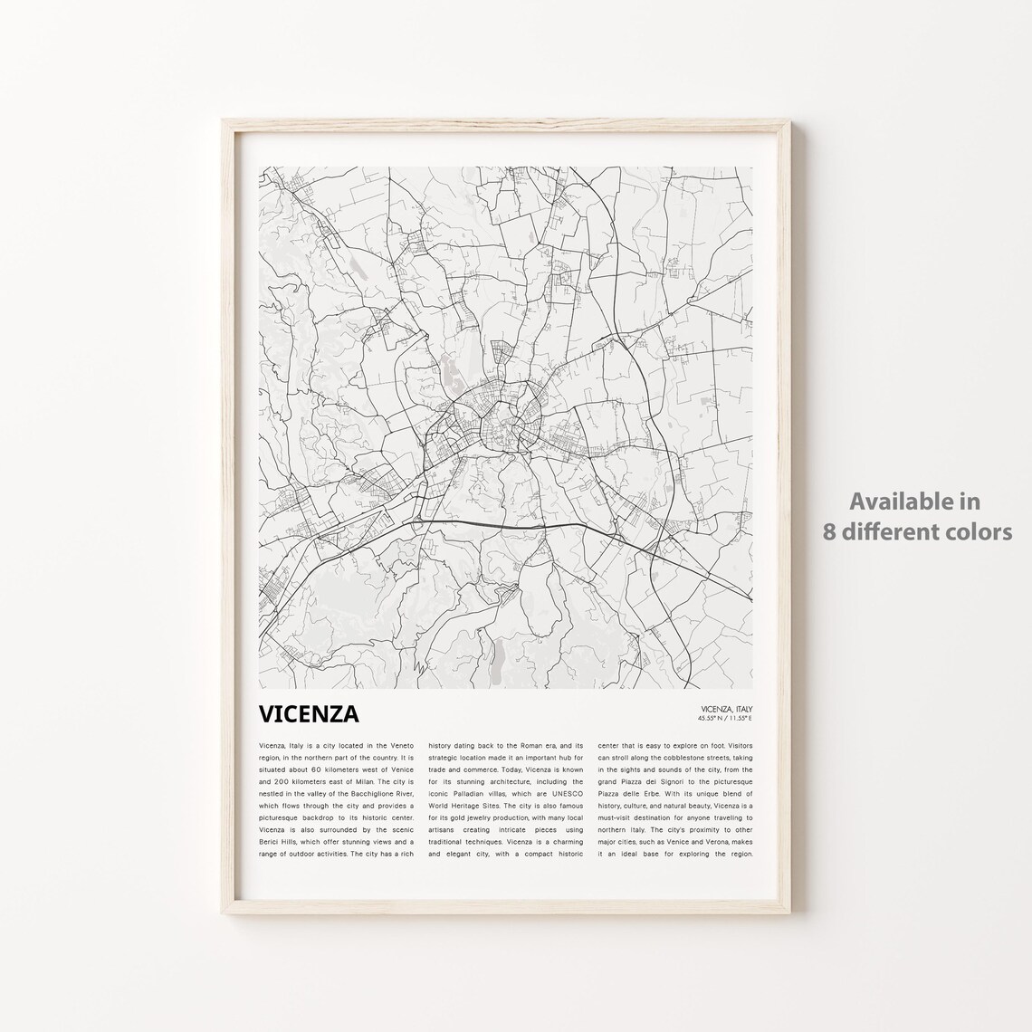 Vicenza Italy Fine City Street Map Minimalist Travel Art Poster