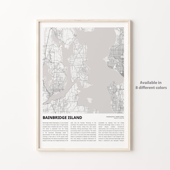Bainbridge Island Washington Grey Street Map Minimalist Travel Poster